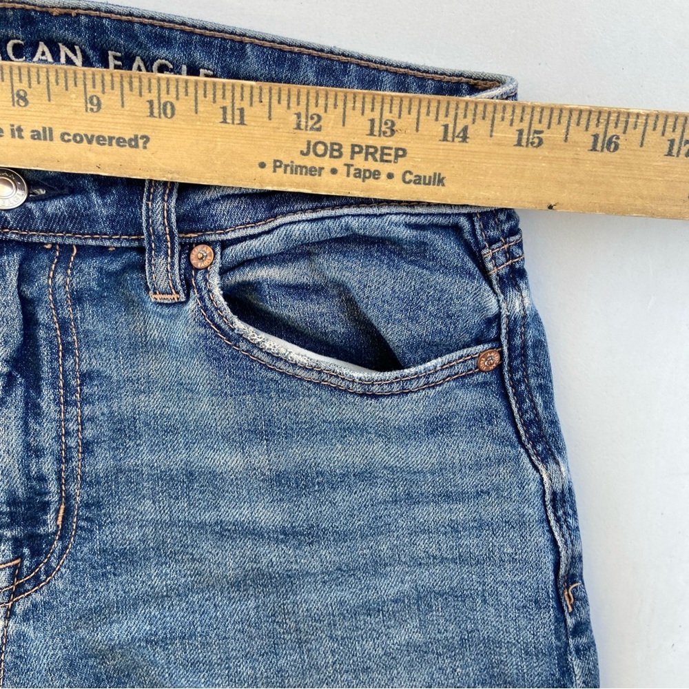 American Eagle Super High-Rise Baggy Wide Leg Frayed Hem Dis Blue Jean 2 26r - Picture 4 of 8